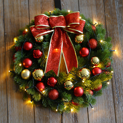 [早割クリスマス2023]PEクリスマスリース 玄関 LEDライトクリスマスプレゼント Christmas wreath 1枚目の画像