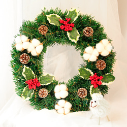 [早割クリスマス2023]コットンクリスマスリース 玄関 クリスマスプレゼント Christmas wreath 1枚目の画像