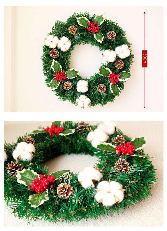 [早割クリスマス2023]コットンクリスマスリース 玄関 クリスマスプレゼント Christmas wreath 3枚目の画像