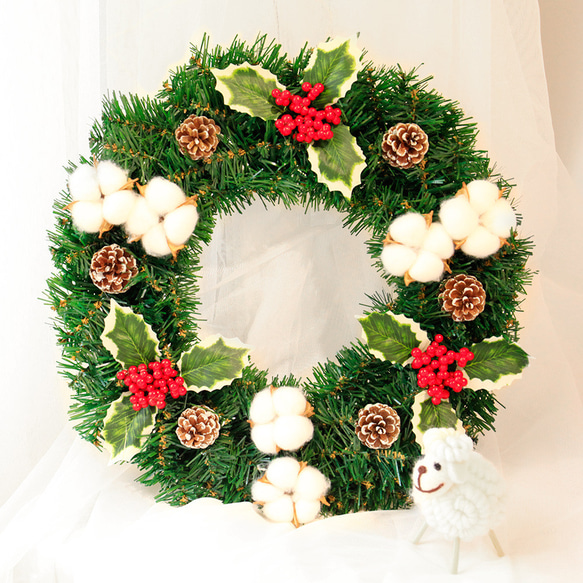 [早割クリスマス2023]コットンクリスマスリース 玄関 クリスマスプレゼント Christmas wreath 6枚目の画像