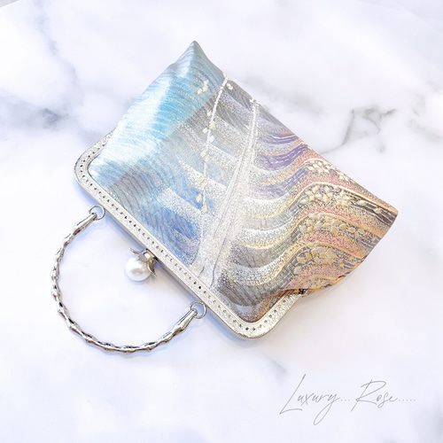 1点物！大玉パール♡幻想的な虹色の眩い輝きの高級西陣帯地 がま口  