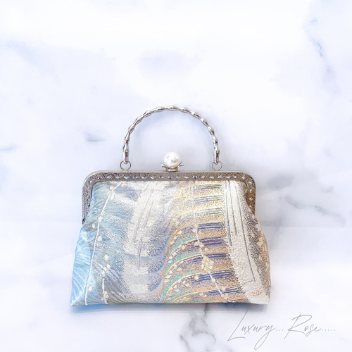 1点物！大玉パール♡幻想的な虹色の眩い輝きの高級西陣帯地 がま口  