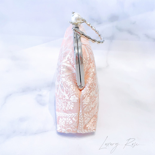 1点物！高貴ピンクパール口金♡格高い濃密刺繍の最高級西陣帯地！人気