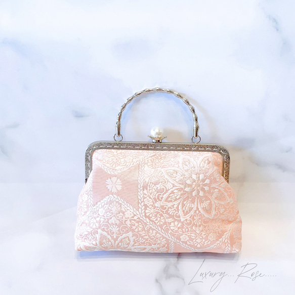 1点物！高貴ピンクパール口金♡格高い濃密刺繍の最高級西陣帯地！人気