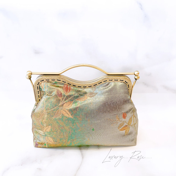 1点物！秋色グリーン系グラデーション♡上質箔加工高級帯バッグ  