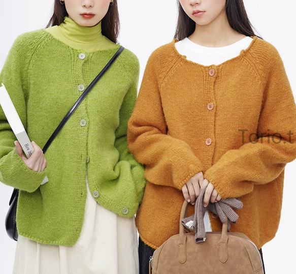 受注】♡秋冬 モチモチニットカーディガン 手編みニットセーター