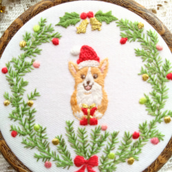 コーギーのクリスマス刺繍フレーム 2枚目の画像