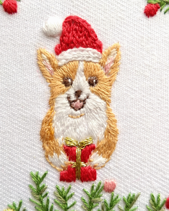 コーギーのクリスマス刺繍フレーム 3枚目の画像