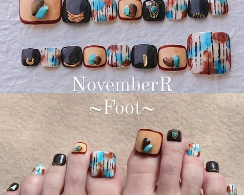 FA179⭐ブラウン×ターコイズブルーのネイティブ系ニュアンスフット