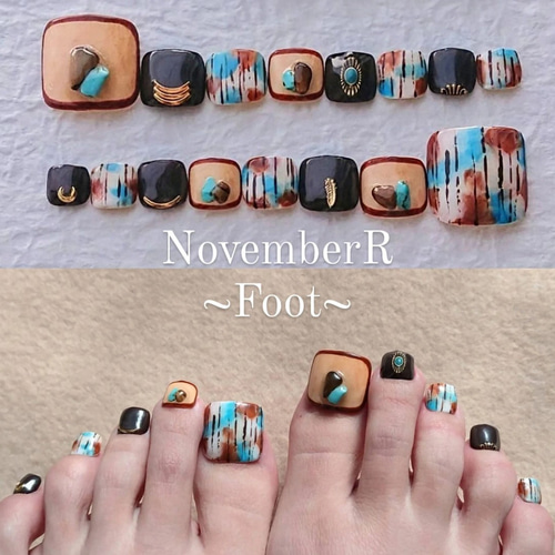 FA179⭐ブラウン×ターコイズブルーのネイティブ系ニュアンスフット