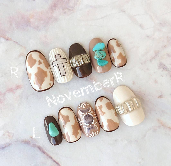 LA677☆ボーホーウエスタンネイルチップ○ ネイルチップ（つけ爪