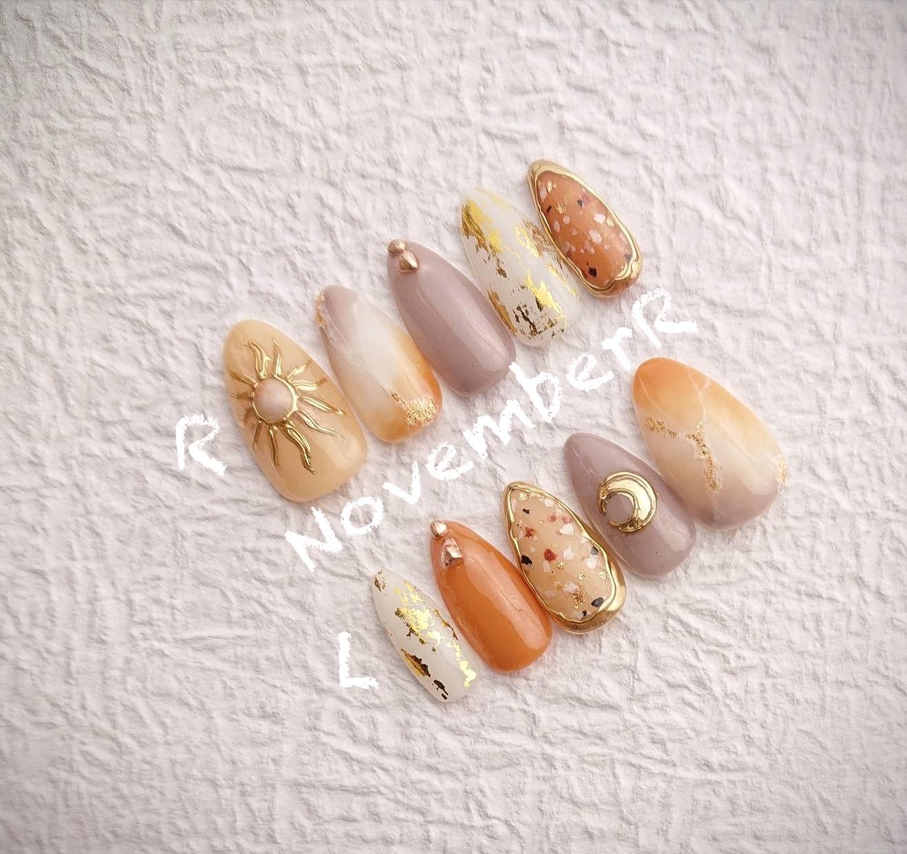 LA502☆太陽と月ネイルチップ ネイルチップ（つけ爪） NovemberR