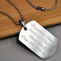 ドッグタグ ヘアライン仕上げ ネックレス ペンダント オリジナル 刻印 ステンレス Stainless Dog Tag 1枚目の画像