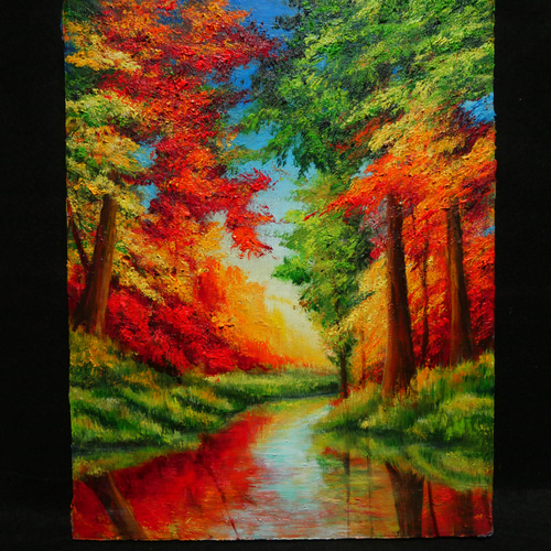 油絵 絵画 【紅葉川】 絵画 HR 通販 16691291｜Creema(クリーマ)