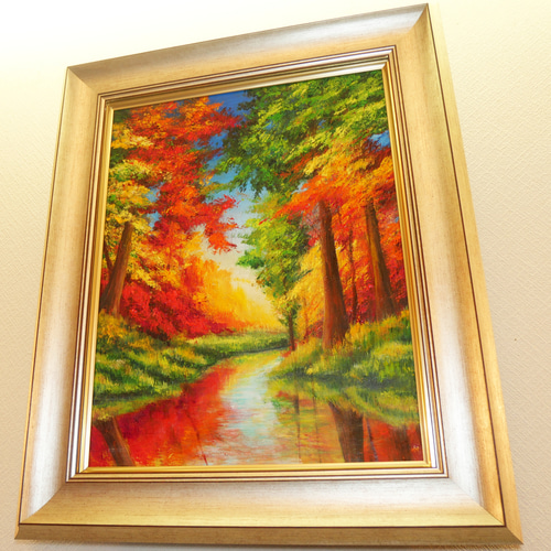 油絵 絵画 【紅葉川】 絵画 HR 通販 16691291｜Creema(クリーマ)