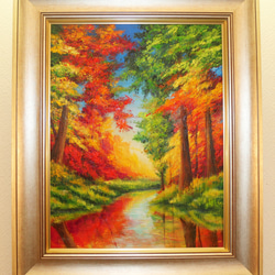 油絵 油彩 油彩画 絵 絵画【紅葉の川】 | HIROSHI1990