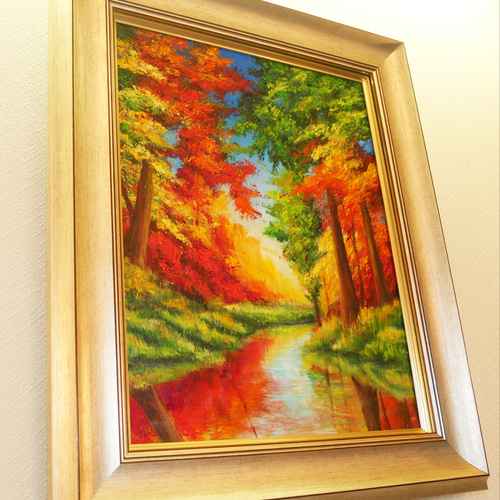 油絵 絵画 【紅葉川】 絵画 HR 通販 16691291｜Creema(クリーマ)