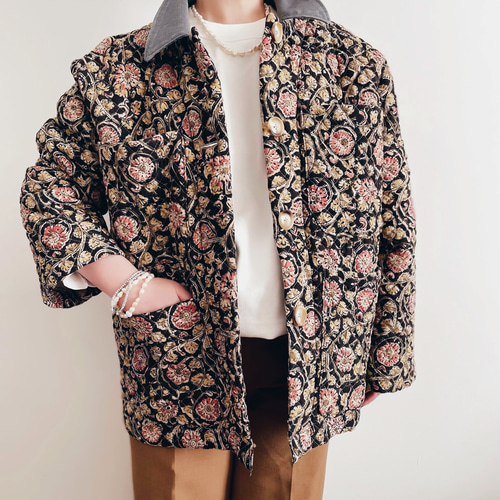 vintage インド綿 キルティング ジャケット 花柄