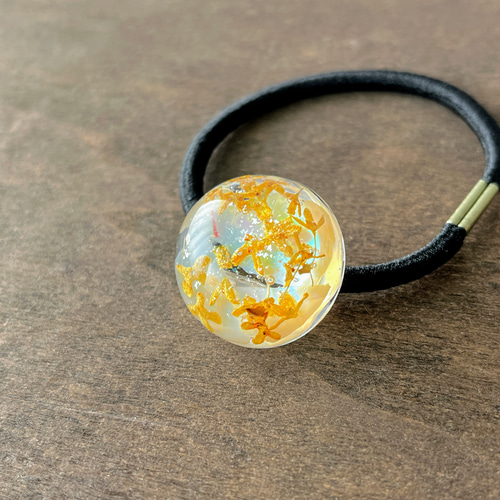 クラゲ レジンヘアゴム 花 オレンジ レジンお花のヘアゴム ライラック