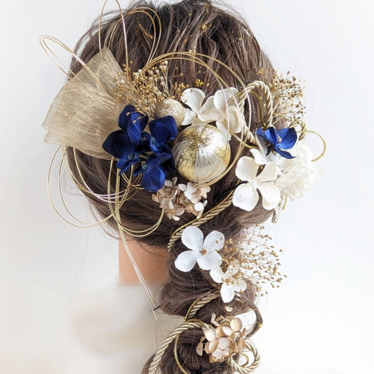 【金箔付】髪飾り リボン ドライフラワー 水引 成人式 卒業式 結婚式 浴衣 RC99