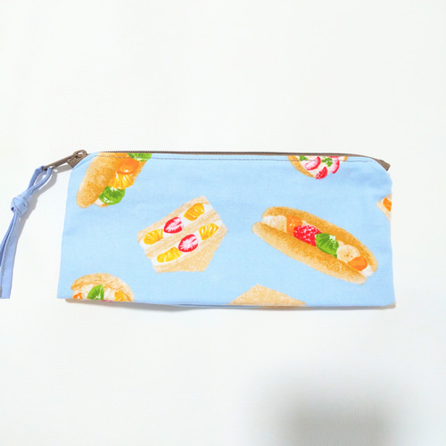 フルーツサンド柄ペンケース(水色) ペンケース omo＊布雑貨