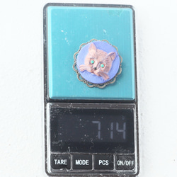 チェコガラスボタン　艶やかな茶色の愛らしいネコ　ブルー　ピアス 4枚目の画像