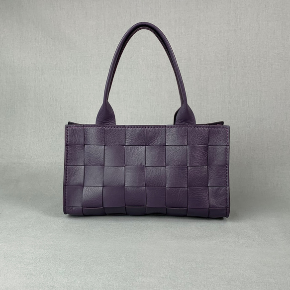格子編みの本革ハンドバッグ(紫) 2枚目の画像
