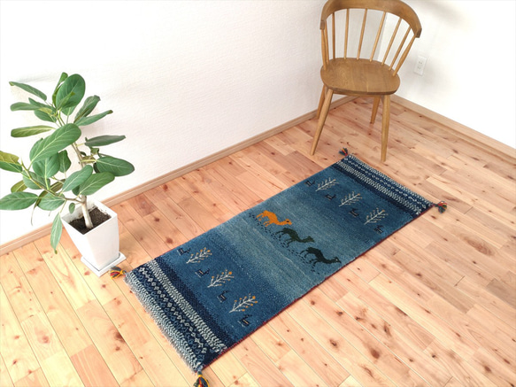 ペルシャ ギャッベ ランナー中 143×50 アイボリー タイル 生命の木