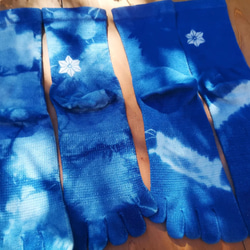 〘受注生産〙藍染め wild silk&organic moon socks*2set sale有✡月波5本指靴下 温活 10枚目の画像