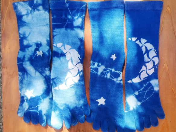 〘訂做〙靛藍染色野絲&amp;有機月亮襪*2套發售✡月波5指襪Onkatsu 第7張的照片