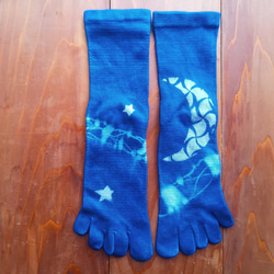 〘受注生産〙藍染め wild silk&organic moon socks*2set sale有✡月波5本指靴下 温活 5枚目の画像