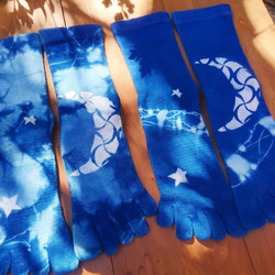 〘受注生産〙藍染め wild silk&organic moon socks*2set sale有✡月波5本指靴下 温活 9枚目の画像