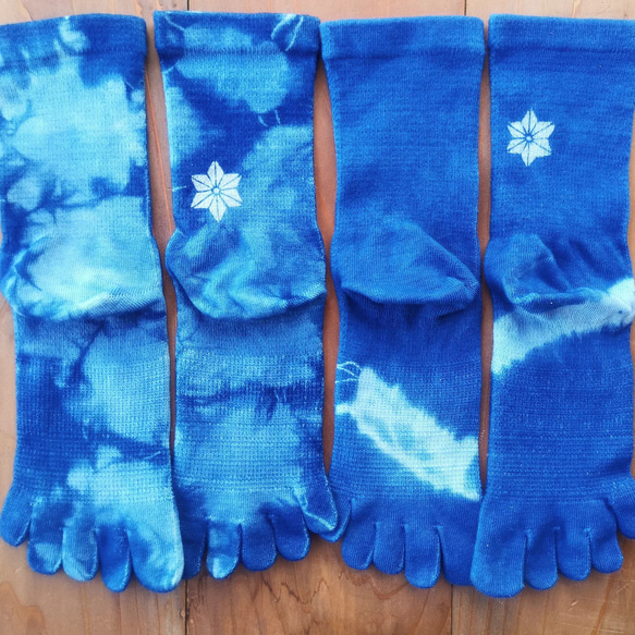 〘受注生産〙藍染め wild silk&organic moon socks*2set sale有✡月波5本指靴下 温活 2枚目の画像