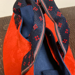 着物リメイク　ハーフミニトートα赤いバラ織り柄 7枚目の画像