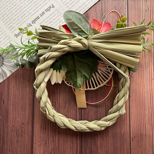 No.226 わらしめ縄リース2024 ハンドメイドお正月飾り玄関リース