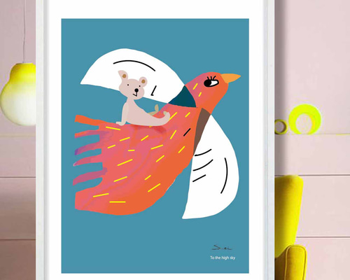 空の散歩 鳥 イラスト ポスター A4 A3 A2 A1 アートポスター アート
