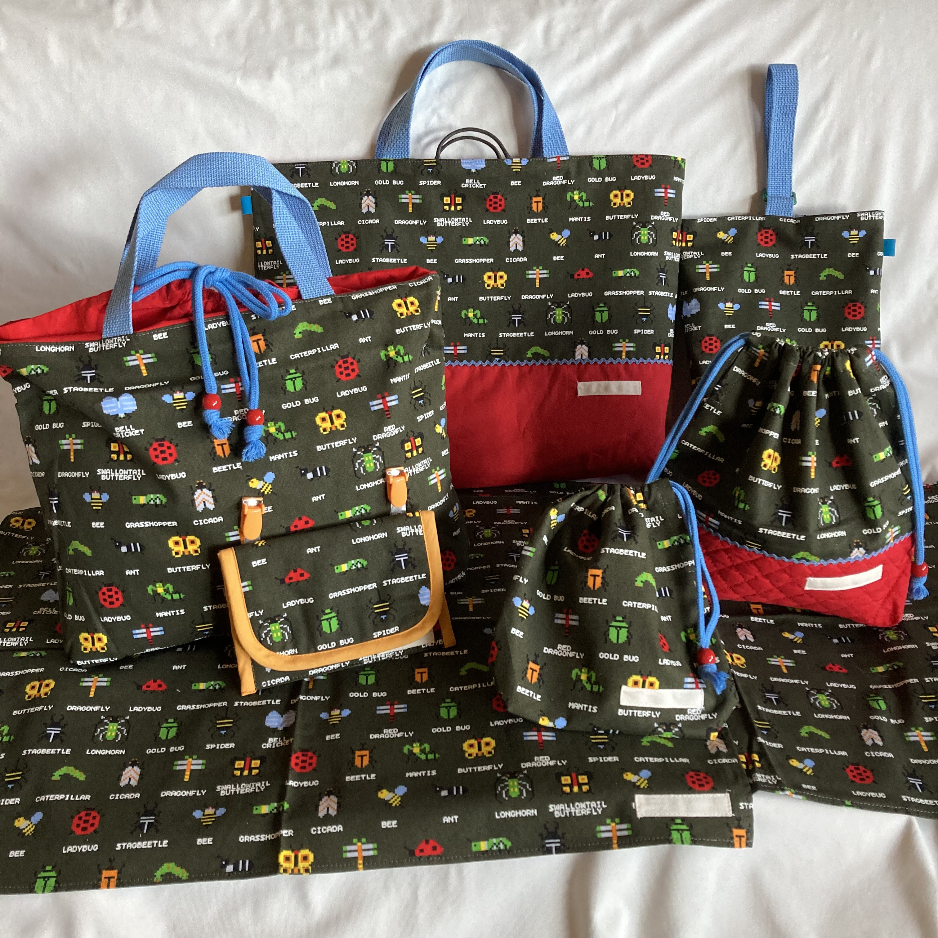 【オーダーOK】入園入学セット29ブロック昆虫ピクセル★手提げレッスンバッグ絵本袋シューズケース弁当体操着上履き給食