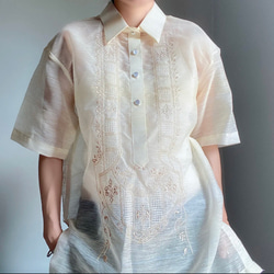 民族　刺繍シャツ　ブラウス　詰襟　レディース　シースルーシャツ　バンドカラー　ノーカラー　プルオーバーシャツ 6枚目の画像
