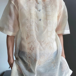 民族　刺繍シャツ　ブラウス　詰襟　レディース　シースルーシャツ　バンドカラー　ノーカラー　プルオーバーシャツ 4枚目の画像