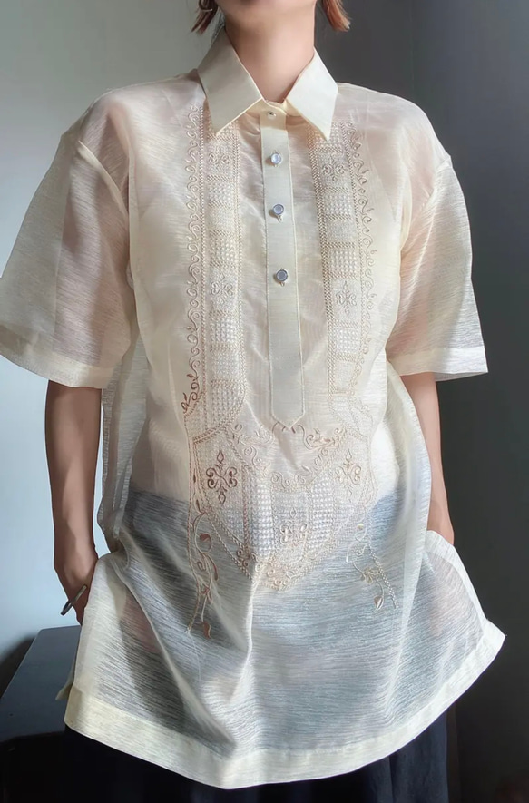 民族　刺繍シャツ　ブラウス　詰襟　レディース　シースルーシャツ　バンドカラー　ノーカラー　プルオーバーシャツ 4枚目の画像