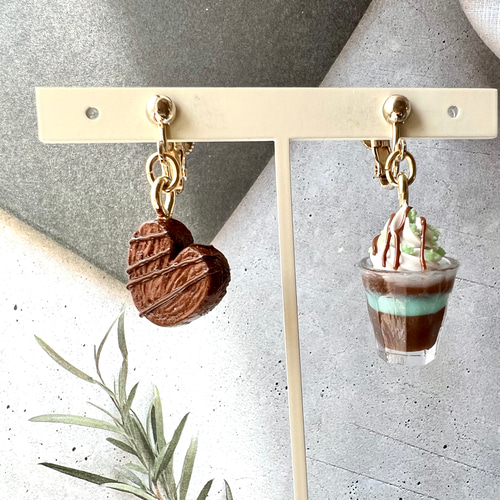 イヤリング】チョコミント・チョコ源氏パイ ミニチュアフード