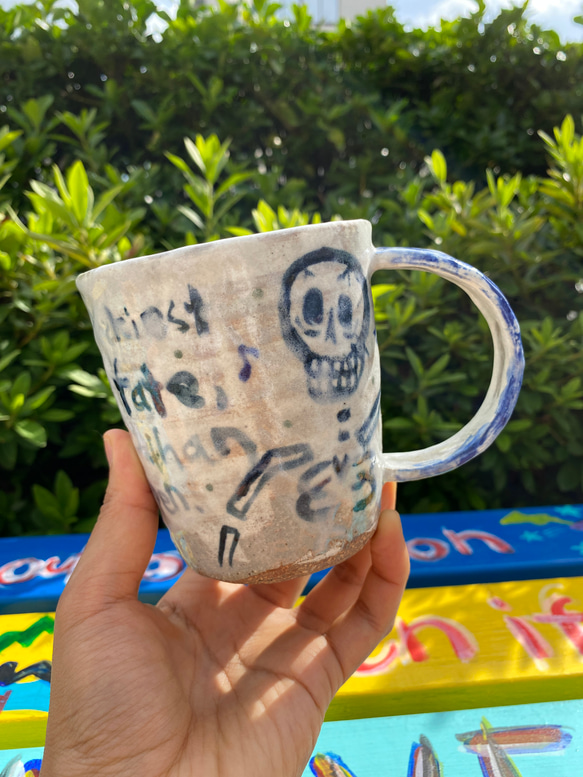 マグカップ　ガイコツ　陶器　コーヒーカップ　mhr1-21 1枚目の画像