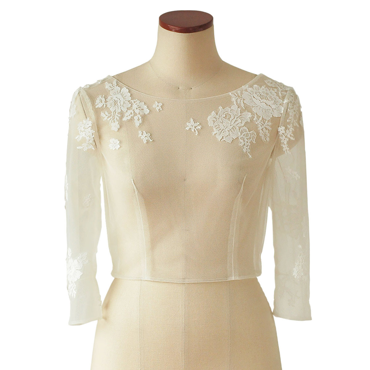 レースボレロ 7分袖 オフホワイト Mサイズ リバーレース ボレロ 日本製【X1551】