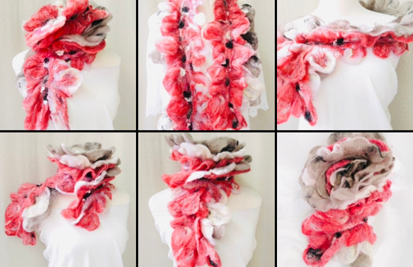 Mum羊毛氈手創作品--多層次花花飾界圍巾/衣飾 第3張的照片