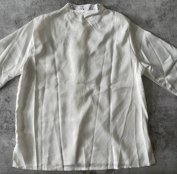 チャイナシャツ　チャイナブラウス　白　ホワイト　古着　シースルー　ブラウス　　長袖　刺繍　民族 4枚目の画像