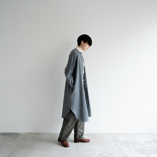 尾州産縮絨ウール/ ロングシャツワンピース/long shirt one piece/gray