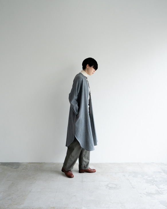 尾州産縮絨ウール/ ロングシャツワンピース/long shirt one piece/gray 1枚目の画像