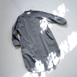 尾州産縮絨ウール/ ロングシャツワンピース/long shirt one piece/gray 11枚目の画像