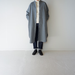 尾州産縮絨ウール/ ロングシャツワンピース/long shirt one piece/gray 9枚目の画像