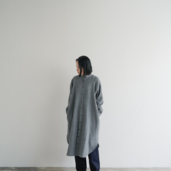 尾州産縮絨ウール/ ロングシャツワンピース/long shirt one piece/gray 6枚目の画像